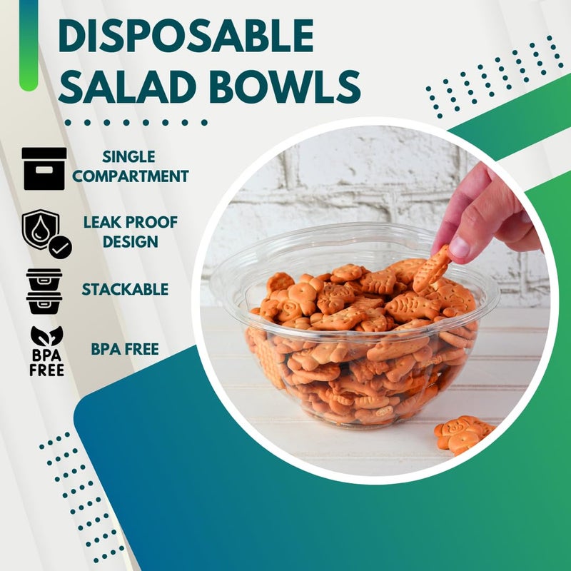Green Direct Clear Plastic Salad Bowls with Lids Disposable, 32 oz - Pack of 50, Salad Container for Lunch and Meal Prep, Plastic Bowls with Lids for Fruit Salads, Quinoa, Acai Bowl with Snap on Lid - Image 3
